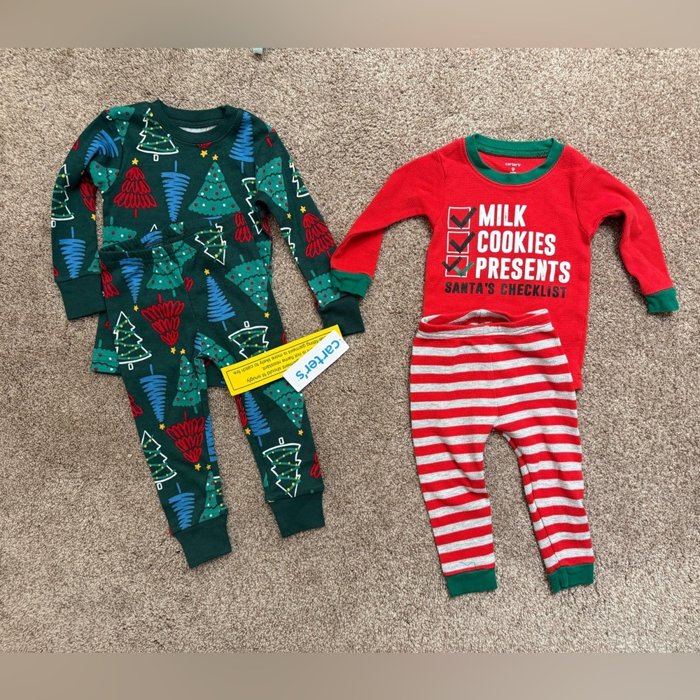NWT/Like New! Two pairs of baby Christmas pajamas – size 9 M and 12 M - Carters